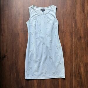 Vintage Beaded Light Denim Cotton Sleeveless Dress Women’s Small